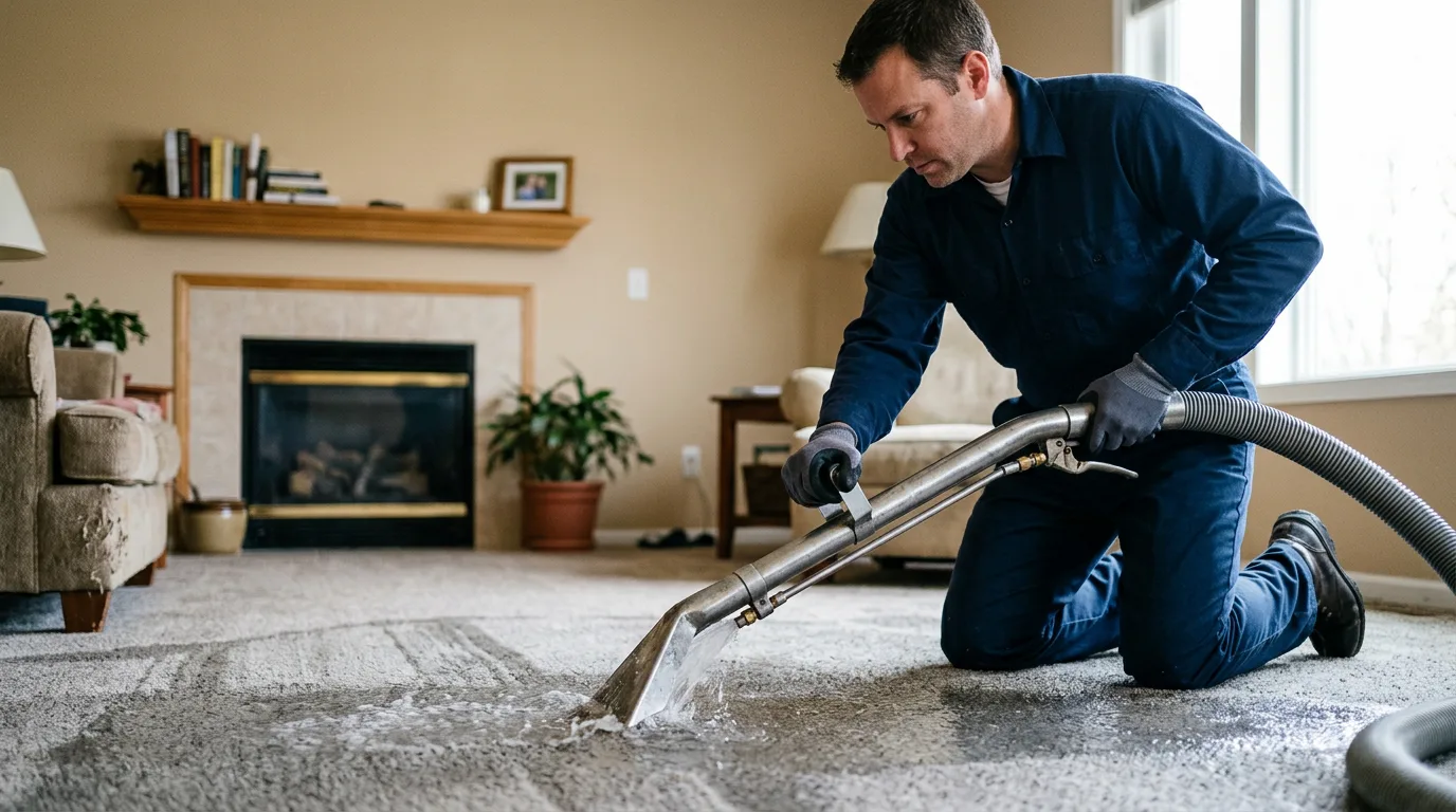 Water damage restoration technician working near Hebron, NH